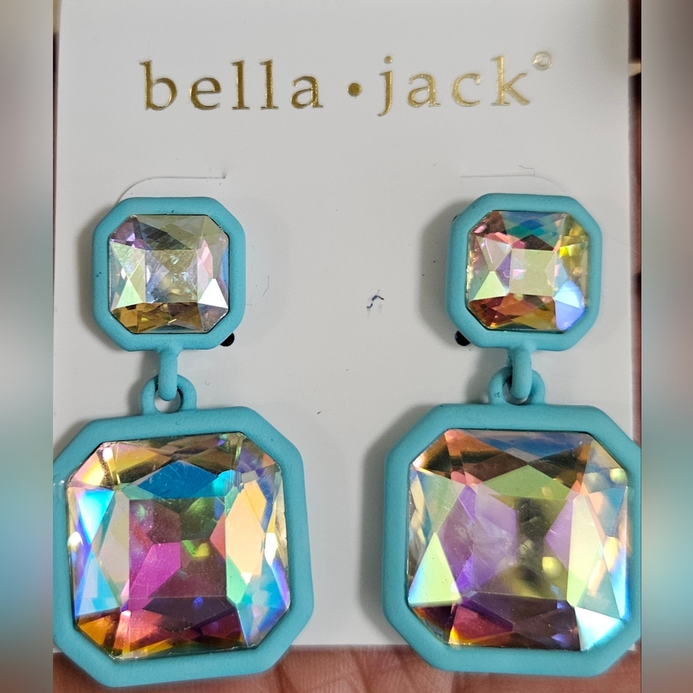 BELLA JACK CRYSTAL RHINESTONES BLUE  POST DANGLE EARRINGS